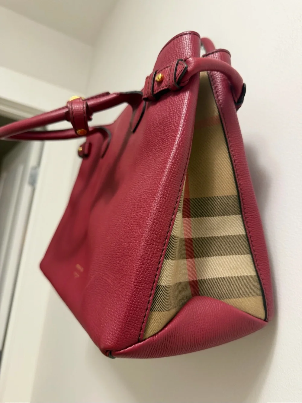 Burberry Burgundy Leather Satchel with Gold Hardware